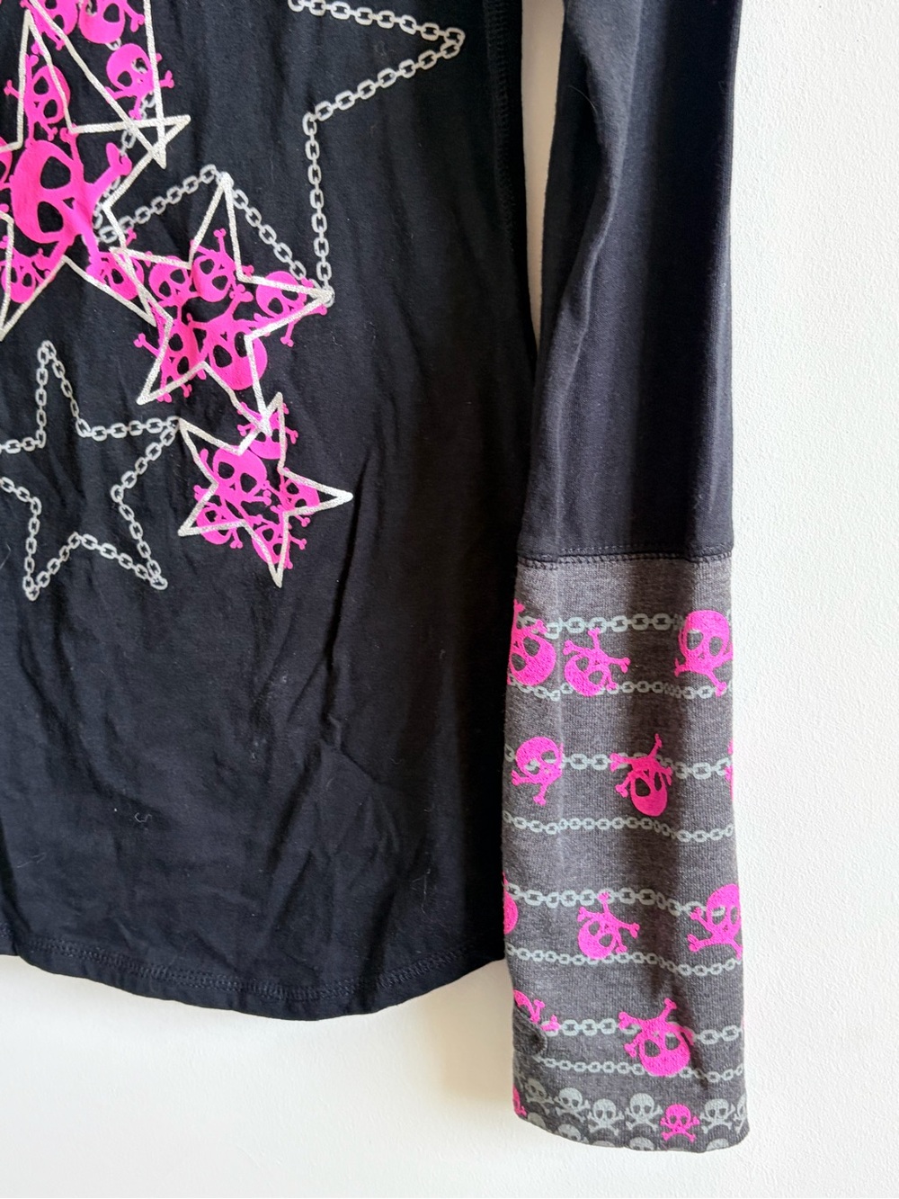 Self Esteem Black Long Sleeve Tee with Hot Pink Star Graphics - Picture 3 of 5